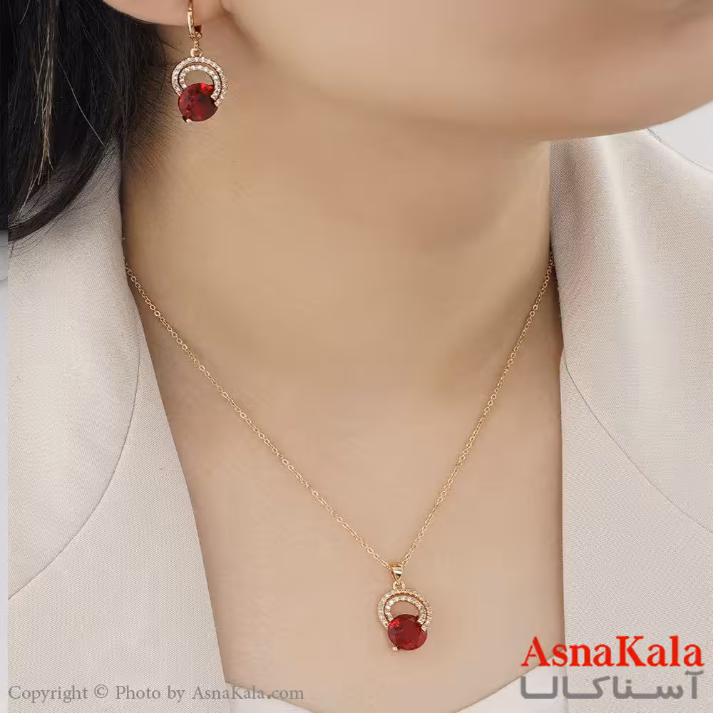نیمست گردنبند و گوشواره زنانه وای اس ایکس YSX با نگین قرمز کد NIM14114W