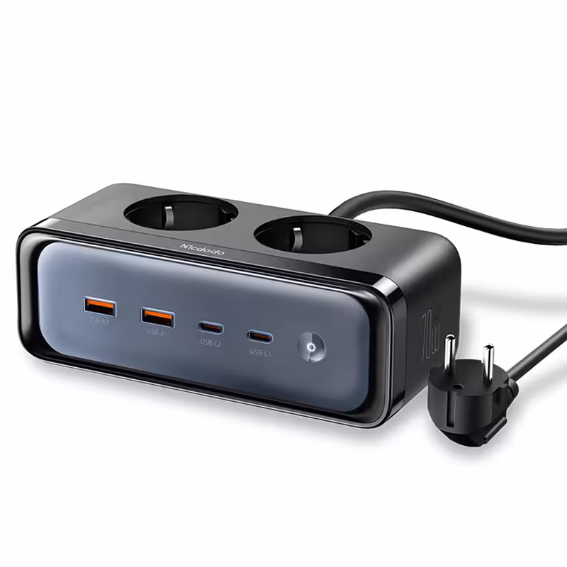 چند راهی 2 خانه برق ارت دار مک دودو CH-461 با کابل 1.5 متری   شارژر USB و Type-C