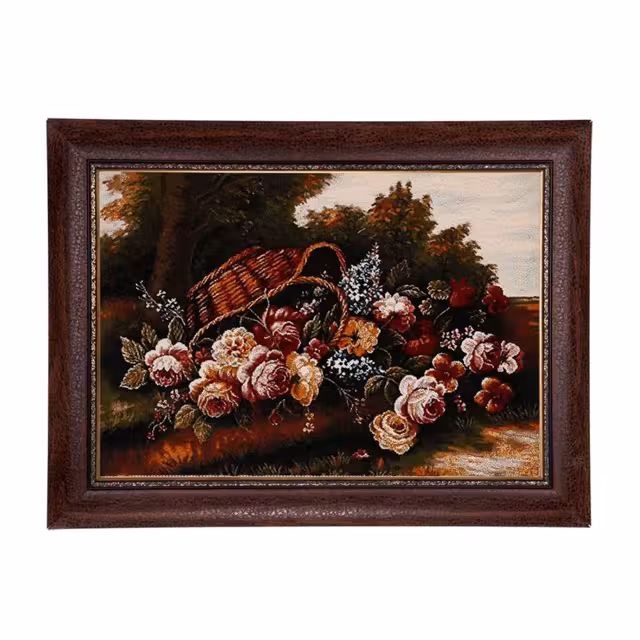 تابلو فرش ماشینی دنیای فرش طرح سبد گل کد 305