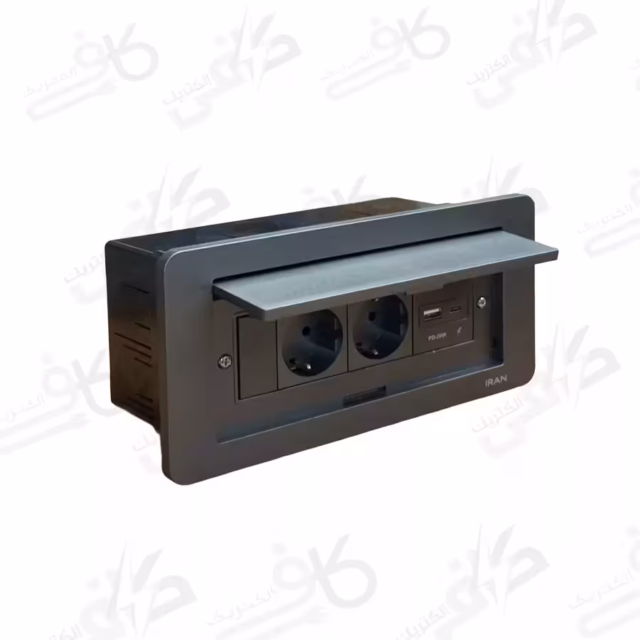 پریز کابینتی میزی توکار زغال سنگی با مکانیزم شارژر USB | ایران الکتریک