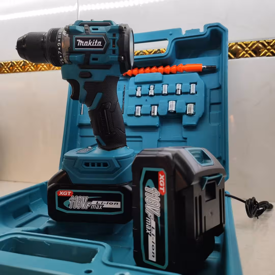 دریل شارژی 118 ولت ماکیتا موتور براشلس دوباتری سه نظام فلزی . پیچگوشتی شارژی 118 ولت ماکیتا با کیف و لوازم جانبی کامل کپی