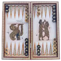 تخته نرد و شطرنج خاتم کاری طرح هخامنشی و فروهر کد 160019