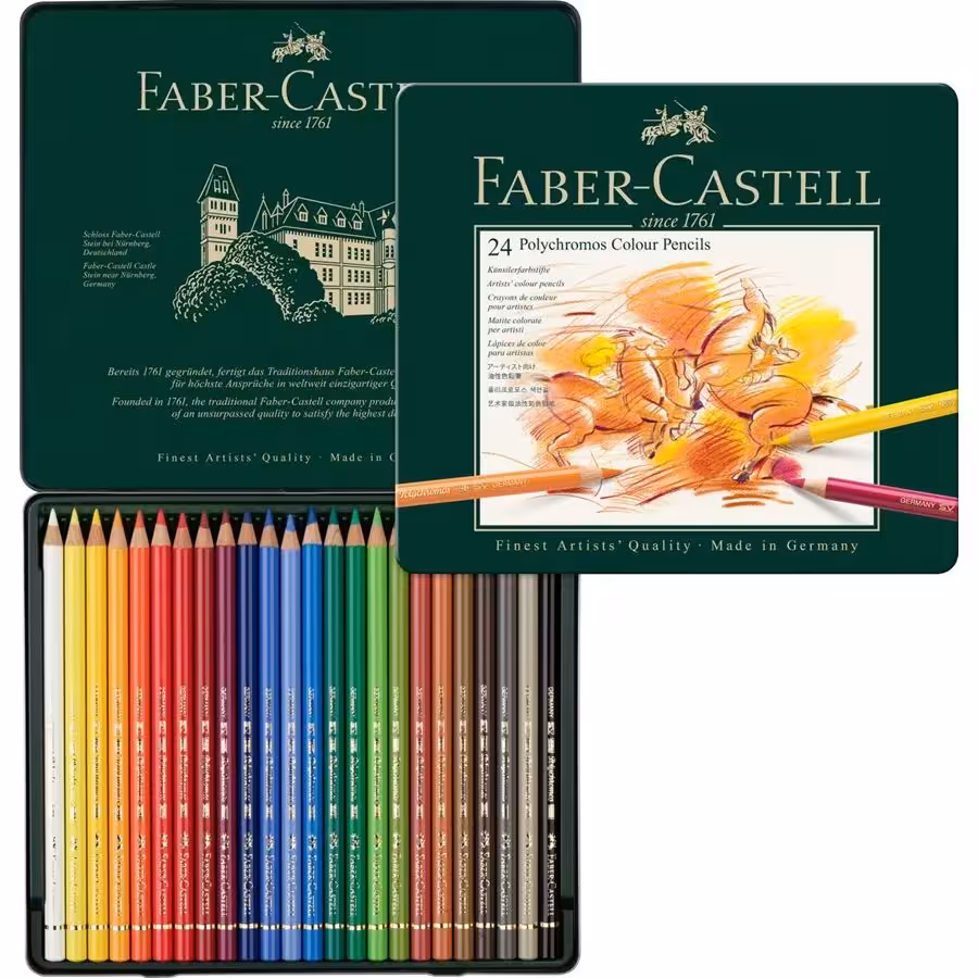 فابرکاستل مداد رنگی پلی کروموس 24 رنگ جعبه فلزی FABER-CASTELL Polychromos Colors Pencil 110024
