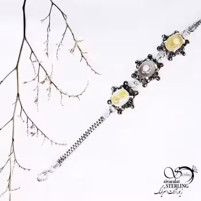 دستبند نقره چشم نظر سنگ باباقوری کد 12077