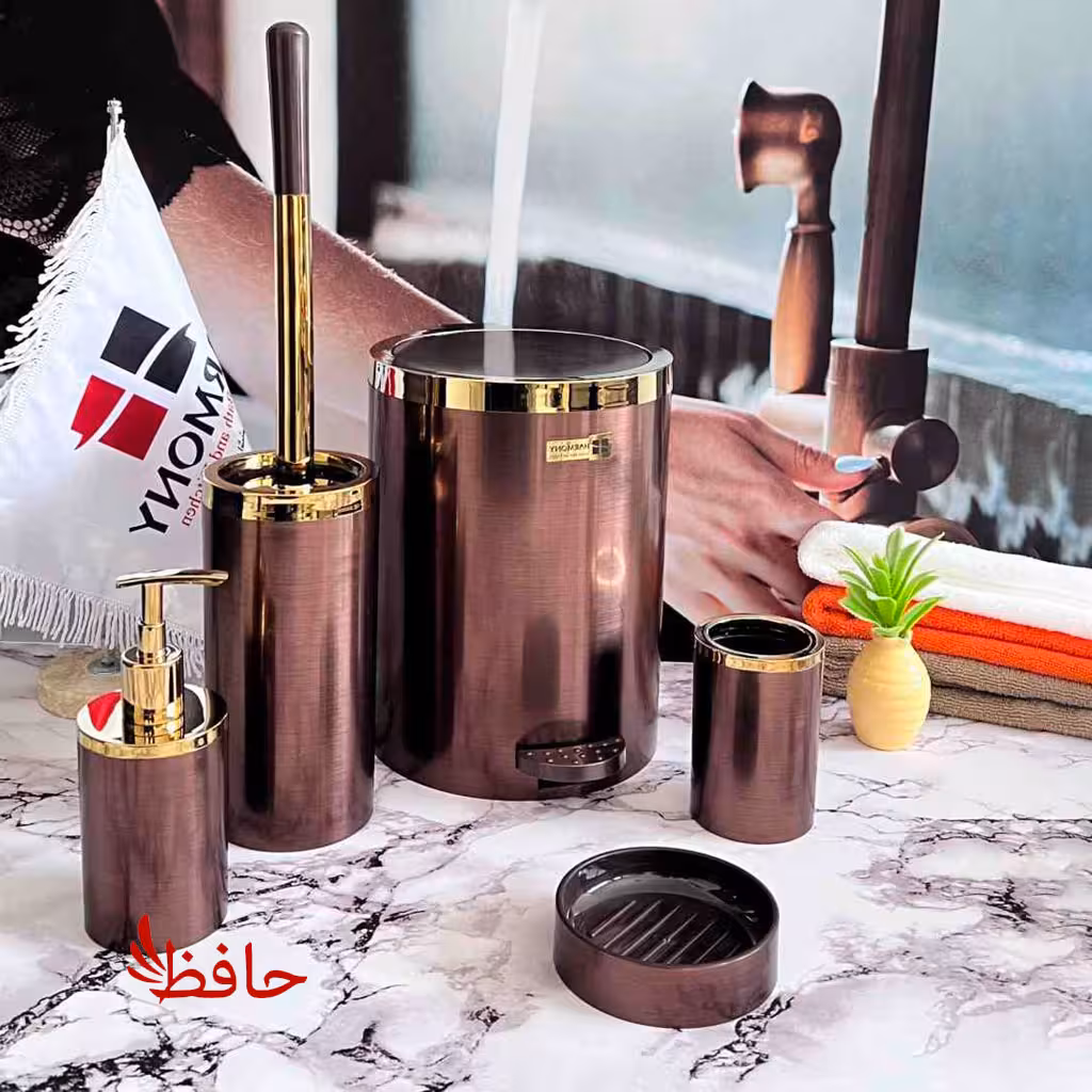 ست سرویس بهداشتی هارمونی مدل روشا قهوه ای طلایی