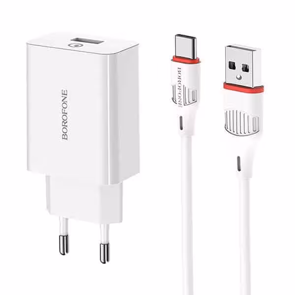 شارژر دیواری اندروید بروفون مدل BOROFONE BA21A همراه با کابل Type-C