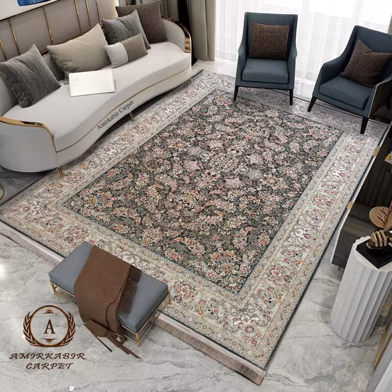 فرش 1200 شانه طرح لوتوس دودی گل برجسته