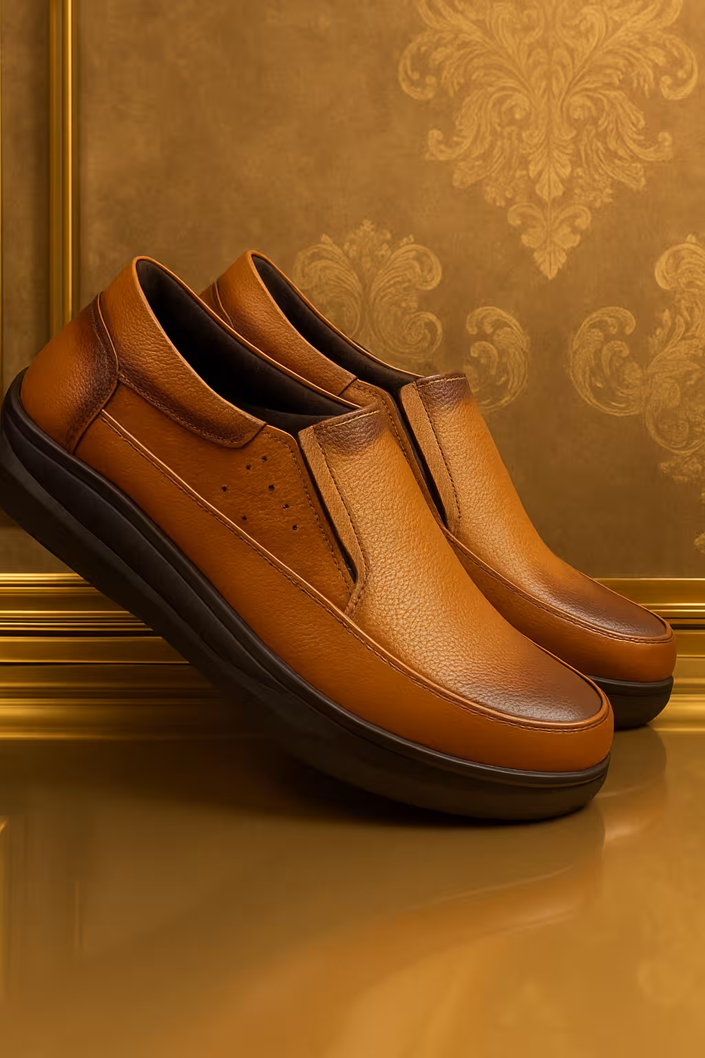 کفش چرم مردانه طبی کد TB055TN رنگ عسلی