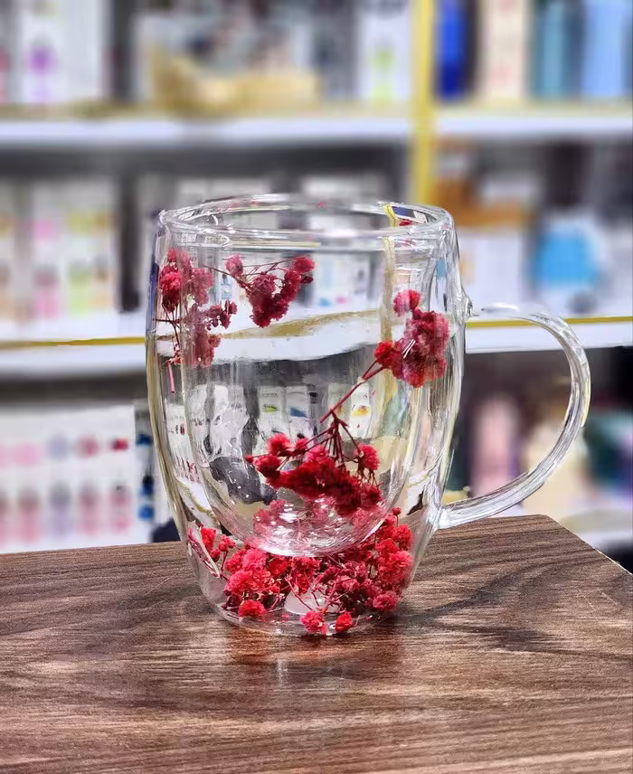 لیوان دوجداره گل دار 350 میل