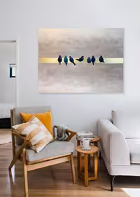 تابلو مدرن کار شده با ورق طلا طرح پرنده 100×80