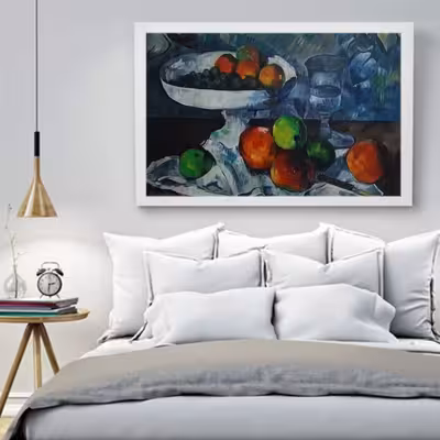 تابلو نقاشی رنگ روغن مدل ظرف میوه جام و سیب ها