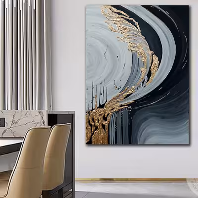 تابلو نقاشی ورق طلا طرح موج دکوراتیو برجسته کد 400