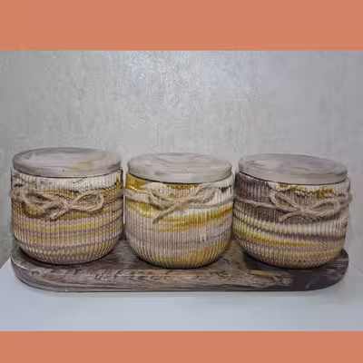 بانکه مدل سنگی کد 1003 مجموعه 3 عددی به همراه سینی