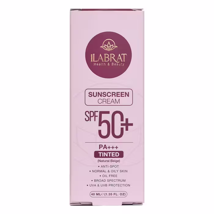 کرم ضدآفتاب رنگی ایلابرت  SPF50 مدل ضد لک natural beige مناسب پوست های چرب و معمولی حجم 40 میلی لیتر