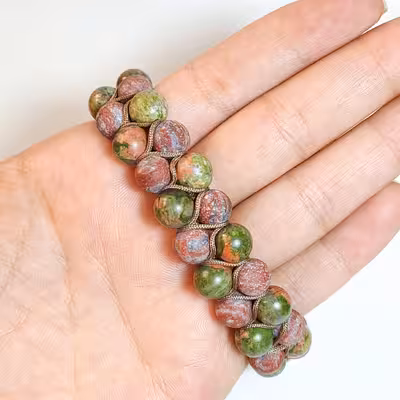 دستبند مدل زمین بافت سنگ اوناکیت و جاسپر 