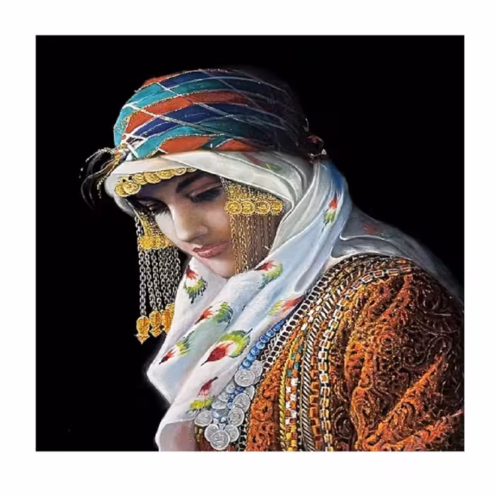 تابلو نقاشی رنگ روغن طرح دختر کرمانج کد VLZ067