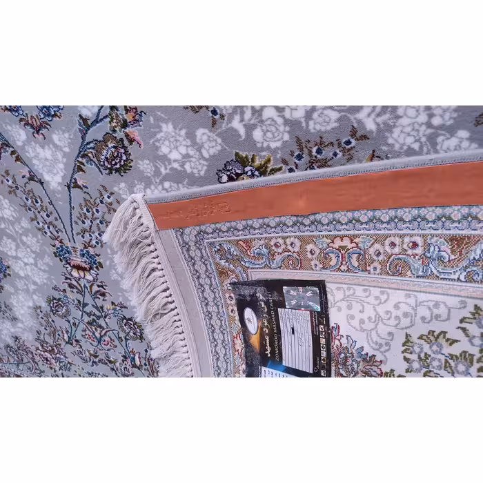  فرش ماشینی زمرد مشهد مدل گل آذین زمینه طوسی