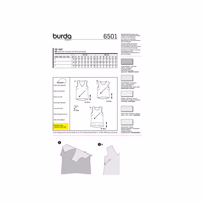 الگو خیاطی تاپ زنانه بوردا استایل کد 6501 سایز 34 تا 46 متد مولر