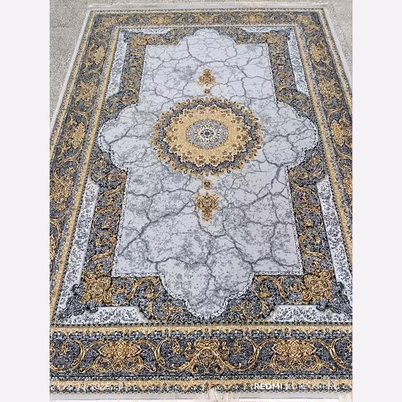 فرش 6متری جدید کاشان نقشه نسیم نقره ایی بافت نرم و زیبا