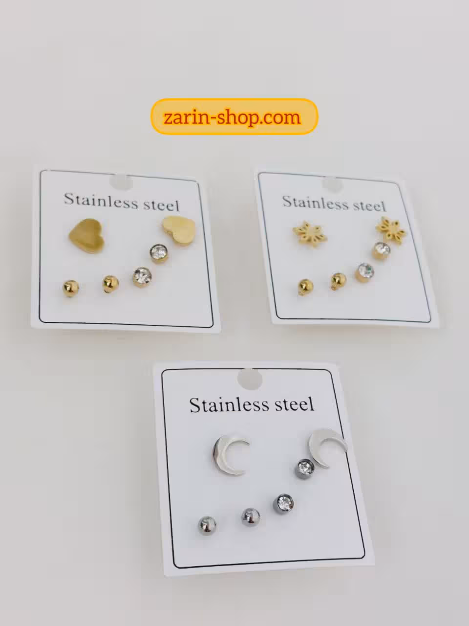 پک گوشواره سه جفتی نگین دار