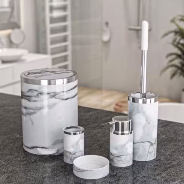 هارمونی - ست 5 پارچه سرویس بهداشتی ماربل سفید کروم