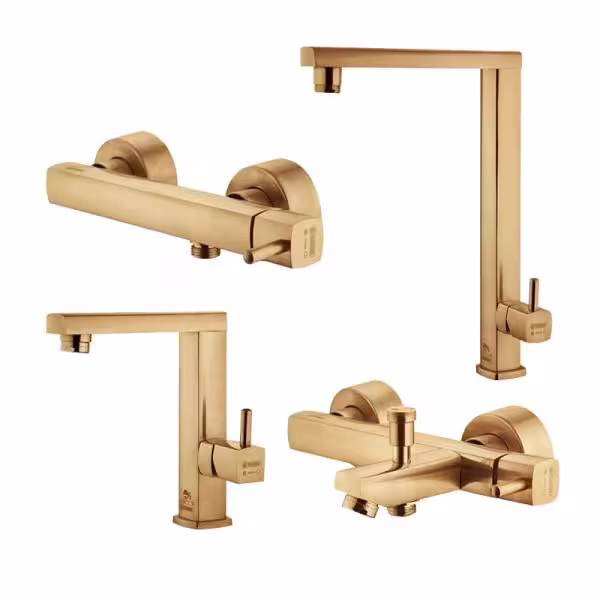 ست چهار تکه شیرآلات درخشان مدل اسپینر طلایی مات