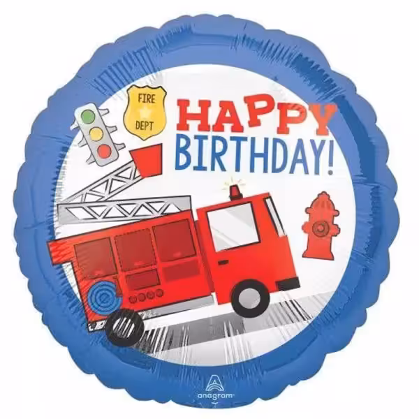 بادکنک فویلی گرد طرح happy birthday آتشنشان