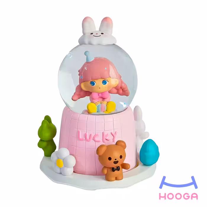 گوی موزیکال چراغ دار طرح دختر و خرگوش صورتی - هوگا شاپ - فروش انواع محصولات فانتزی