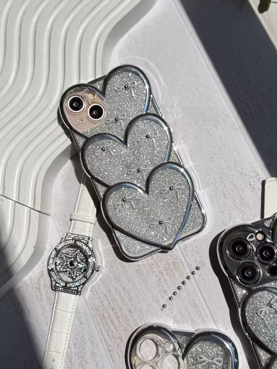 قاب قلبی اکلیلی پاپیونی نگین برجسته