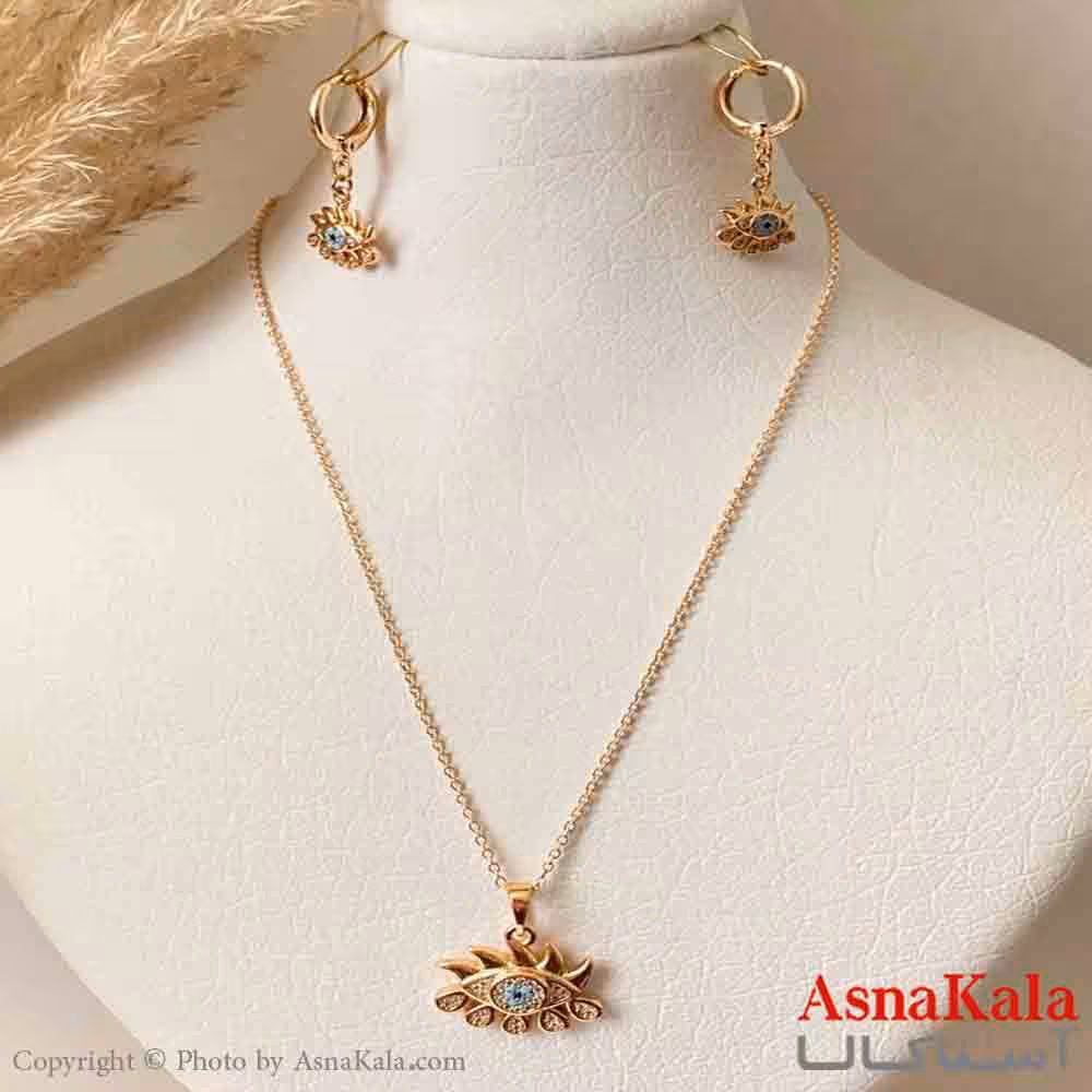 نیم ست زنانه ژوپینگ مدل چشم نظر نگیندار شامل گوشواره و آویز رنگ طلایی کد NIM14979W
