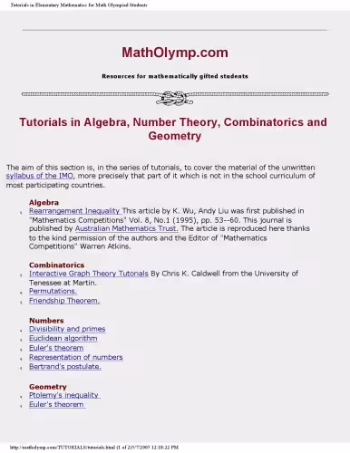 خرید و دانلود نسخه کامل کتاب Tutorials in Elementary Mathematics for Math Olympiad Students