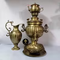 سرویس کامل سماور زغالی سنگین برنجی ست 5 تکه سنگین وزن