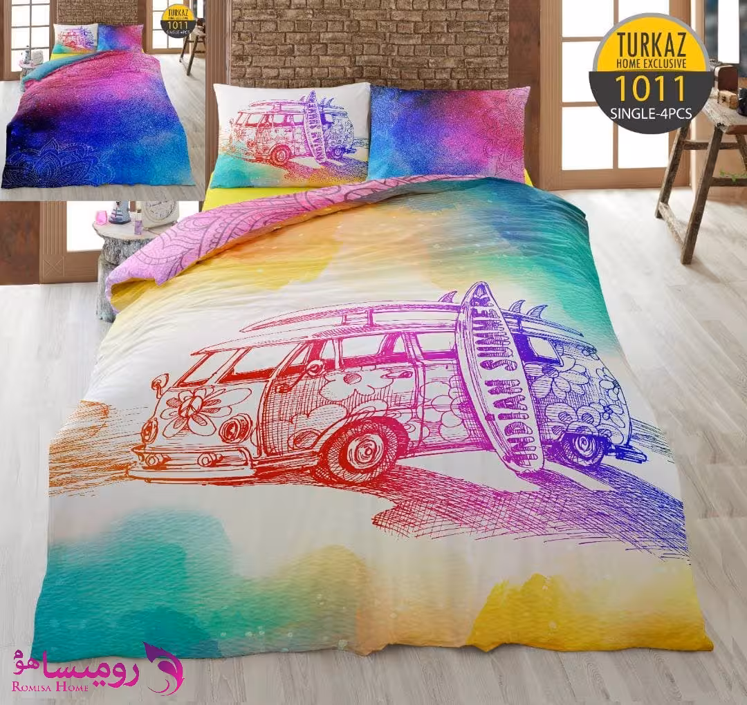 قیمت و خرید سرویس روتختی طرح ون رنگی یک نفره برند Turkaz کد 1011