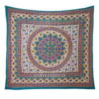 بکدراپ تپستری هندی طرح ماندالا تمام نخ فیروزه ای – بنفش