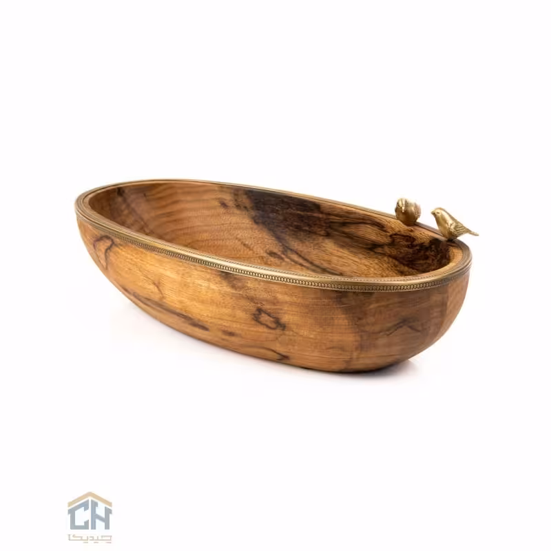 میوه خوری چوب و برنج بیضی گلدکیش طرح WOOD مدل GK829466