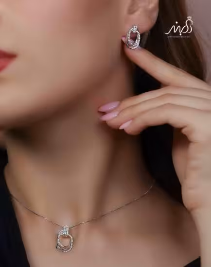 💍نیم ست جواهری (آويز و گوشواره ) خاص و زیبا ، نقره عیار 925( N_4395)