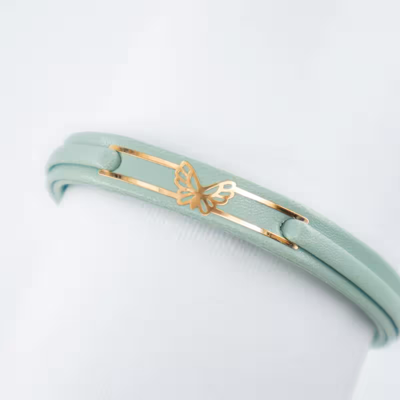 دستبند چرم با پلاک طلا