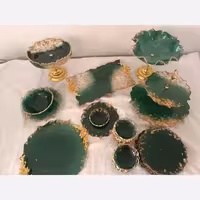 سرویس پذیرایی رزینی سبز طلایی 6 نفره جهیزیه عروس