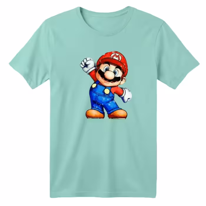 تی شرت آستین کوتاه بچگانه مدل ماریو کد 8 رنگ سبز روشن