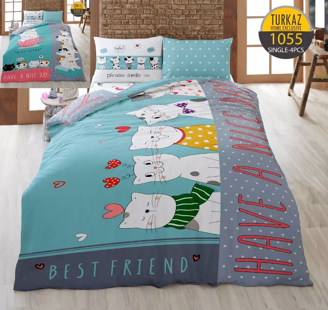 سرویس لحاف روتختی 1 نفره چاپی تنسل برند ترکاز(Turkaz) کد 1055