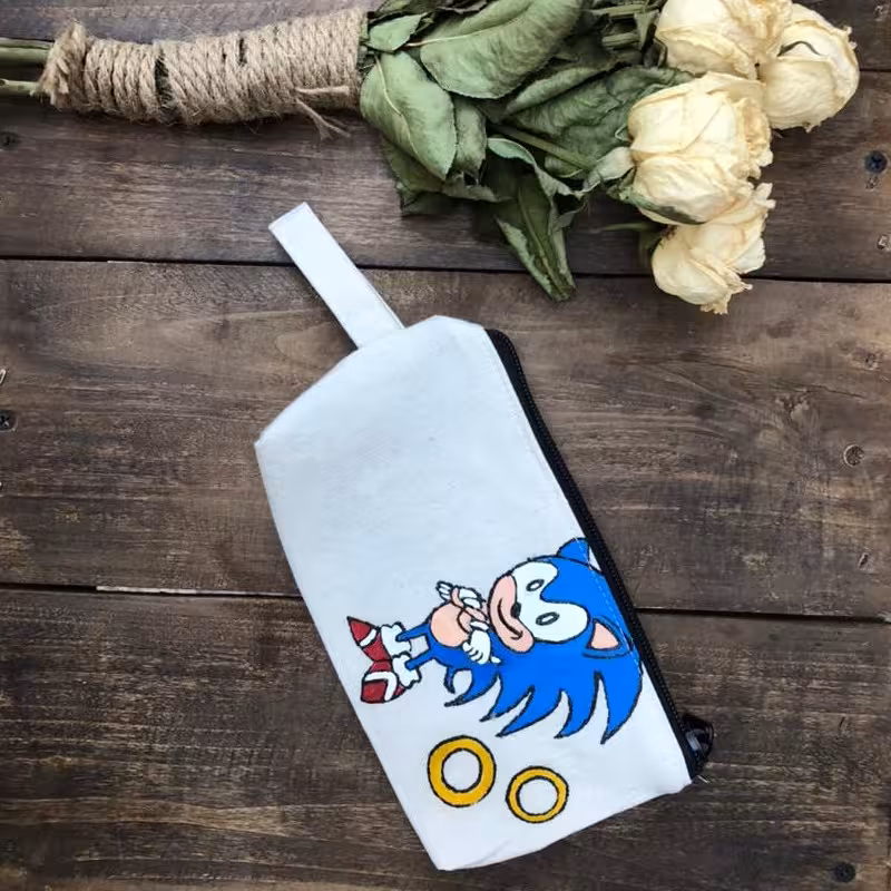 جامدادی قاصدک طرح سونیک نقاشی شده با رنگ پارچه با قابلیت شستشو 