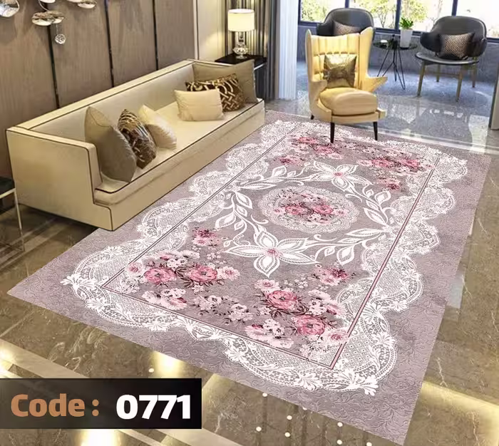 کاورفرش روفرشی دورکشدار گوشه لیفه ای لاکی ، آبی و متنوع کد 0771