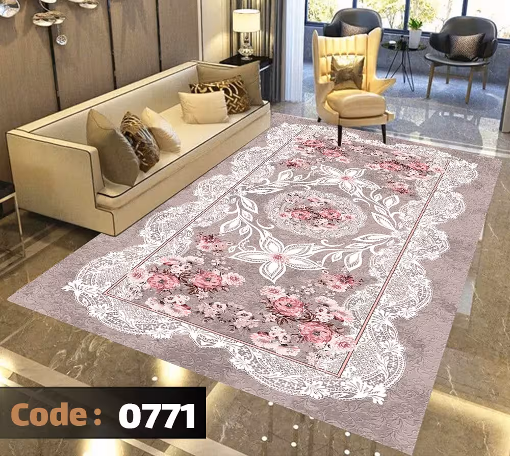 کاورفرش روفرشی دورکشدار گوشه لیفه ای لاکی ، آبی و متنوع کد 0771
