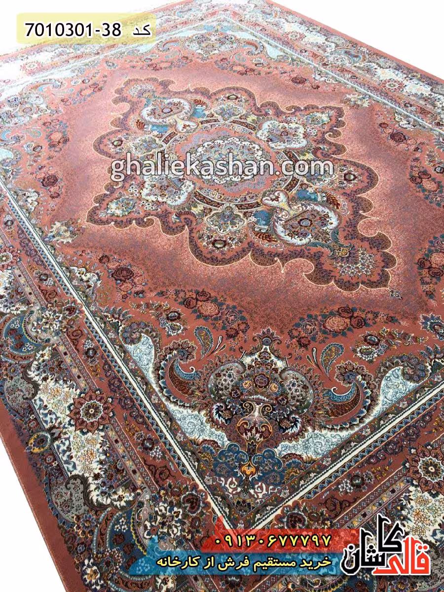 فرش 1000 شانه طرح ستاره زمینه گلبهی کاشان