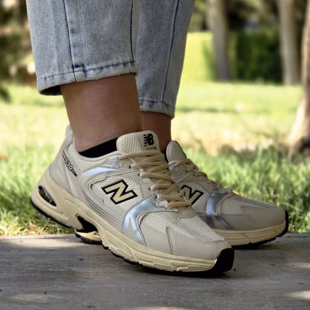 تخفیف استثنایی کفش ست اسپرت مردانه زنانه مدل نیوبالانس 530 جذاب و پرفروش رنگ  کرم طوسی با ارسال رایگان