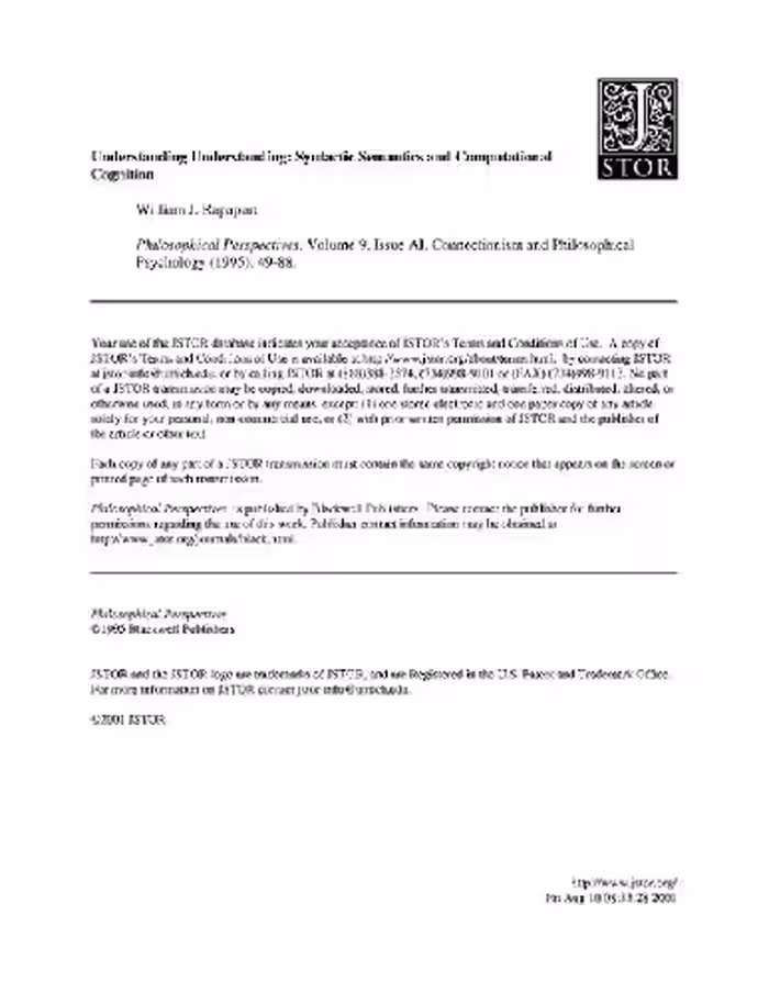 خرید و دانلود نسخه کامل کتاب Understanding Understanding: Syntactic Semantics and Computational Cognition