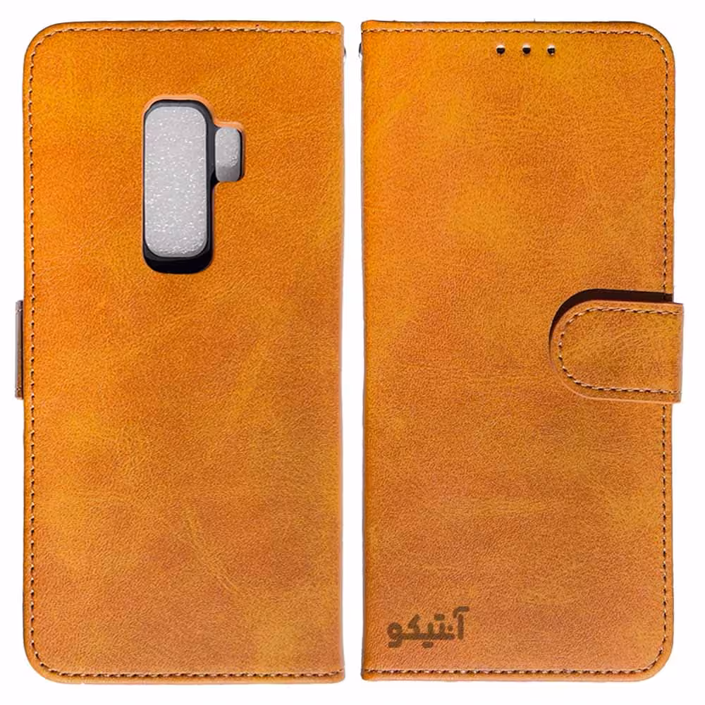 کیف چرمی مگنتی موبایل مناسب برای Samsung S9 Plus-قهوه ای روشن
