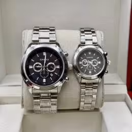 ست ساعت کاسیو بند استیل نقره ای صفحه مشکی - کد 197ط