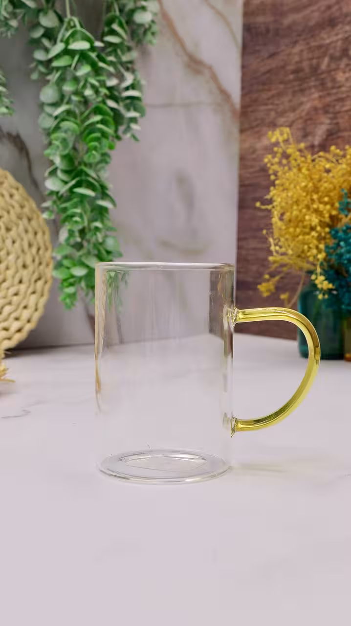 لیوان پیرکس دسته رنگی زرد wt72 yellow
