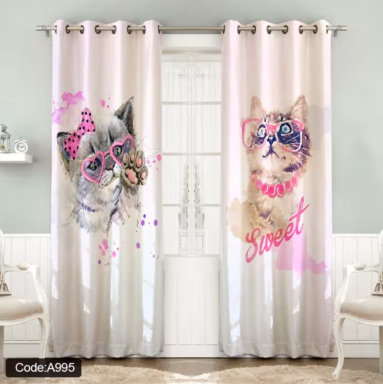 پرده پانچی مخمل چاپی دخترانه کد 995